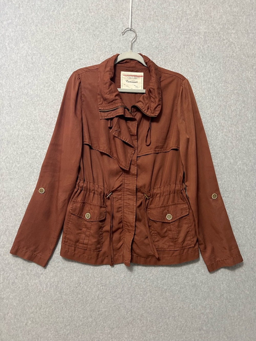 Cartonnier Anthropologie Safari Anorak Jacket Size 8 Rust Brown Tencel Utility - Picture 2 of 11